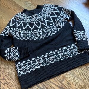 LOFT Black and White Fair Isle Knit Sweater, L